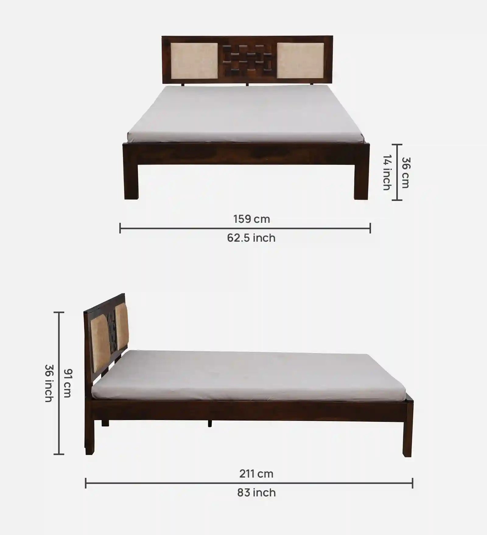 Nivasa queen size bed plain wood frame modern room