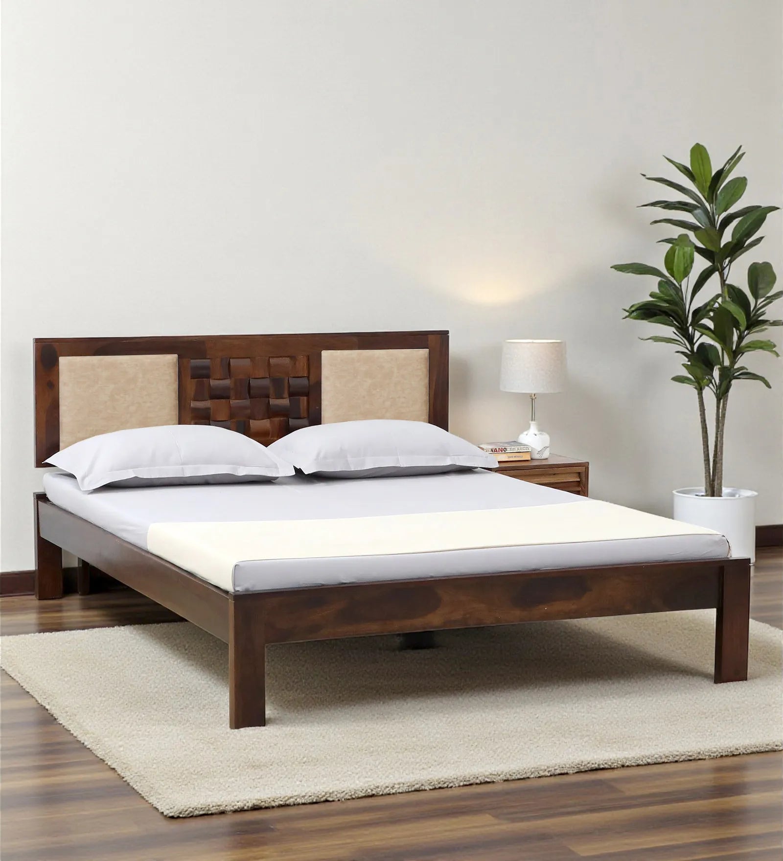 Nivasa queen solid bed no storage sheesham clean frame