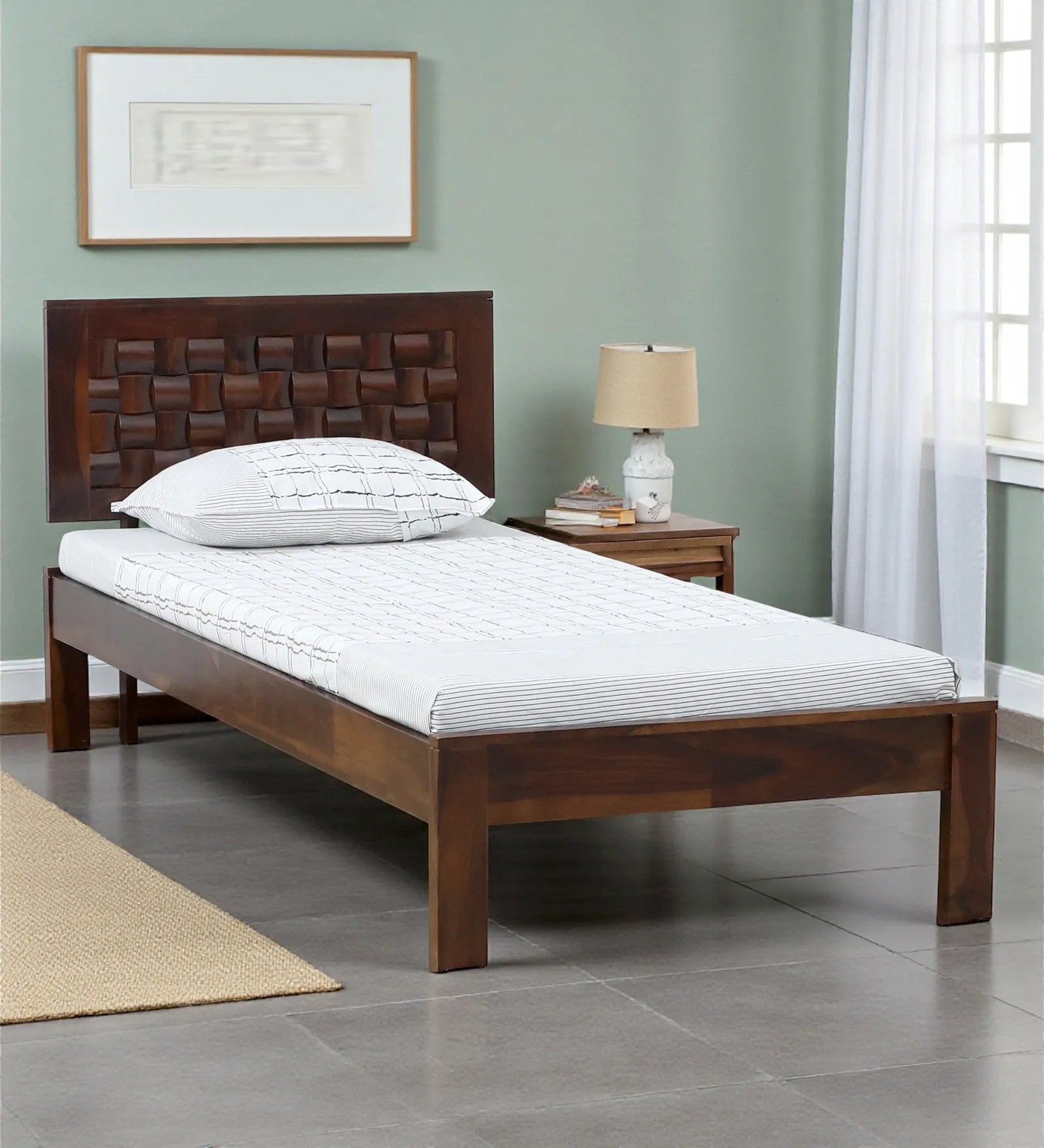Nivasa sheesham wood single bed without storage modern solid wood bed India