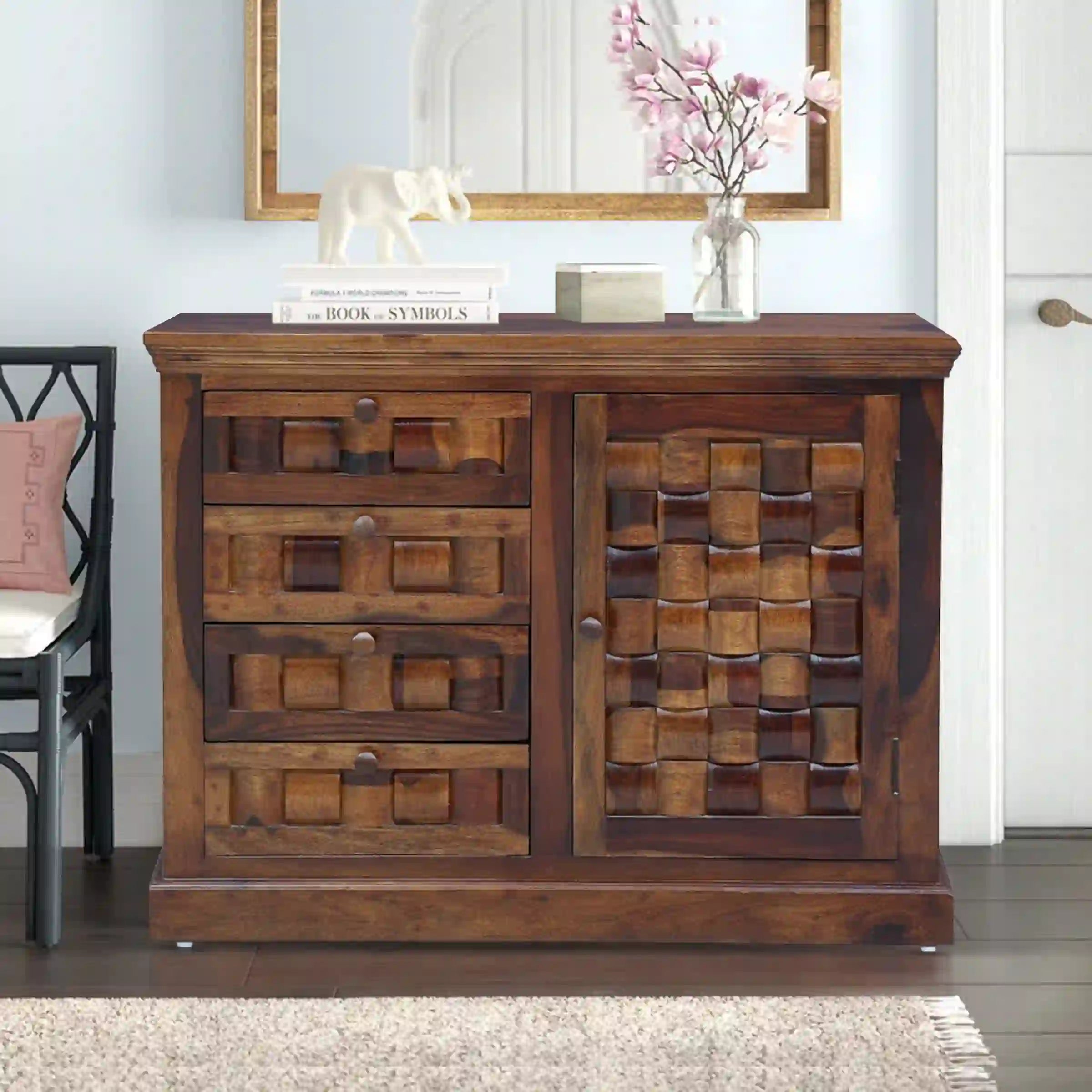 Niware credenza console sheesham wood storage buffet unit modern home India