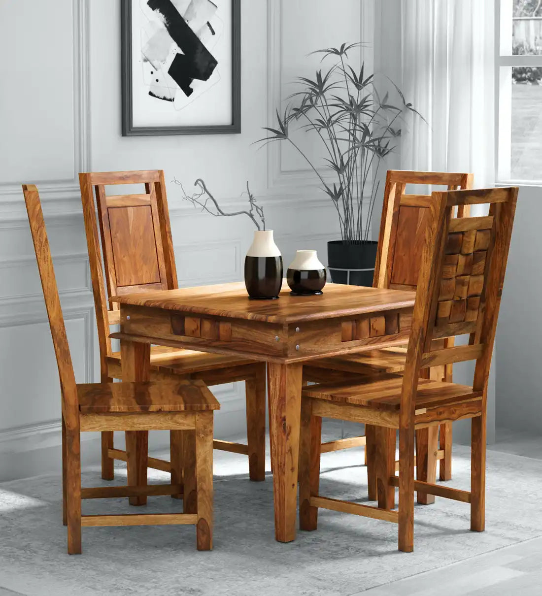 Niware dining set four seater minimal sheesham wood furniture