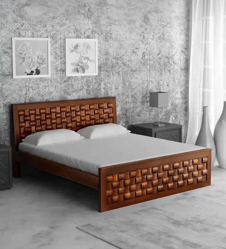 Niware king size wooden bed solid wood minimal design