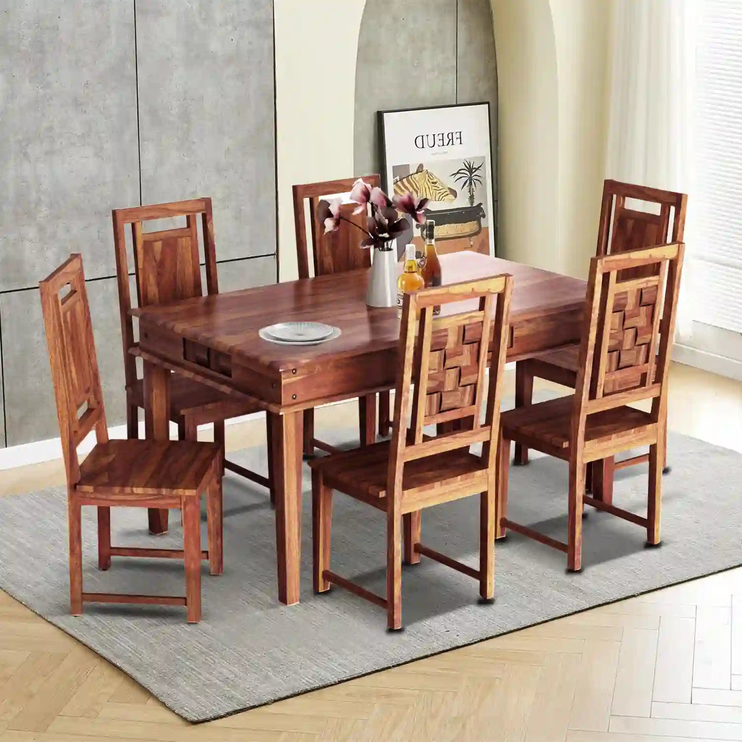 Niware six-seater dining table set solid wood luxury design for modern interiors