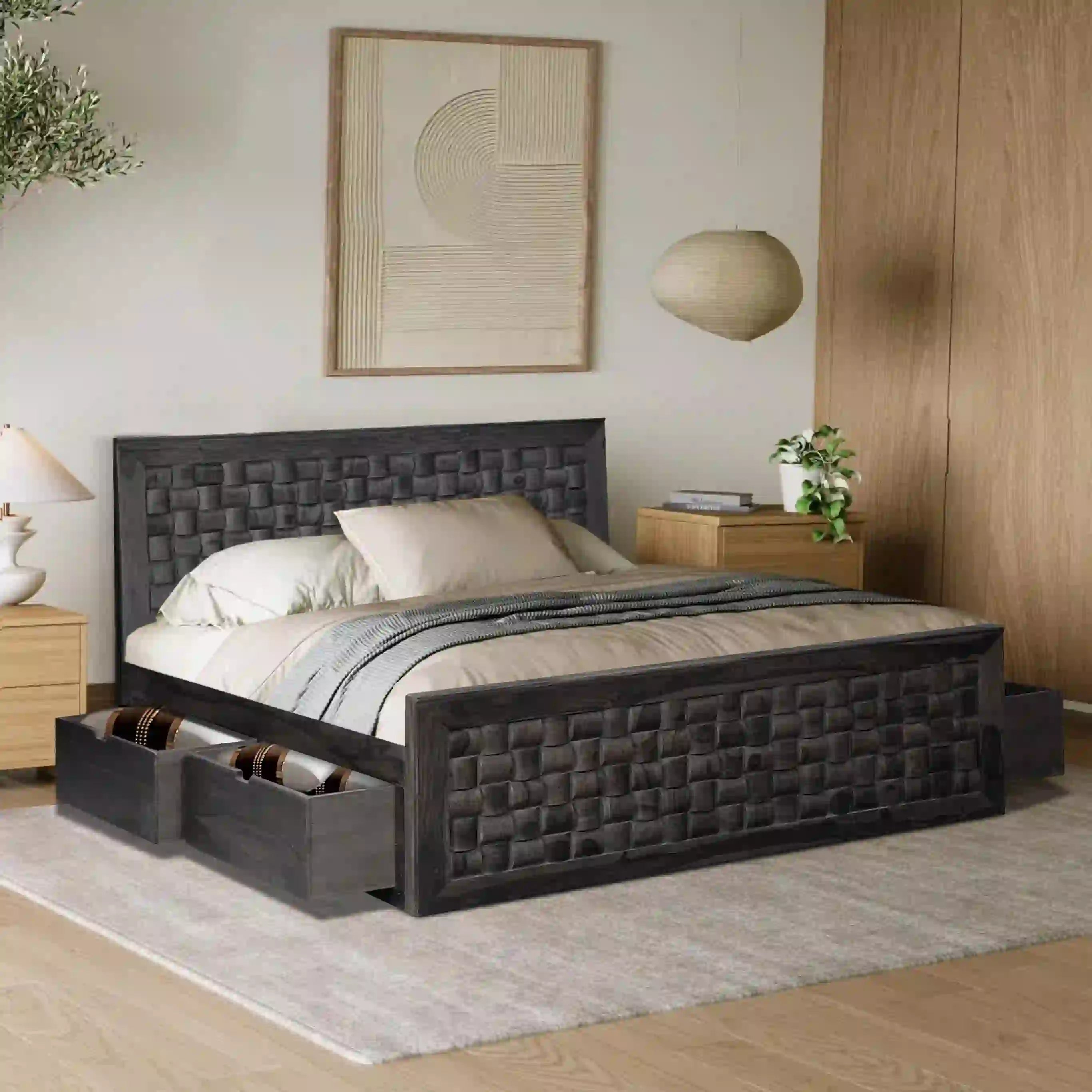 rajwada furnish niware solid sheesham wood niwar king size drawer storage bed india