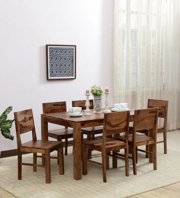 Harmonia  Solid Wood 6 Seater Dining Set In Rustic Teak Finish By Rajwada