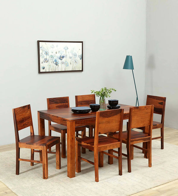 Harmonia  Solid Wood 6 Seater Dining Set In Honey Oak Finish By Rajwada