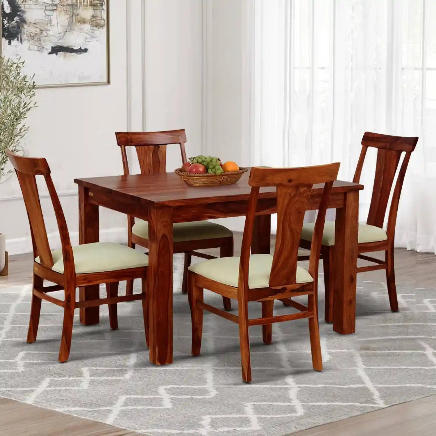 Oslo classic solid wood four seater dining table set traditional Indian furniture