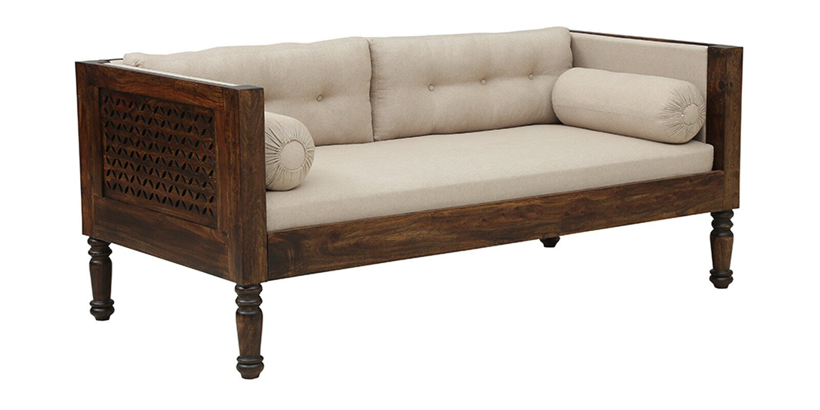 Penza Solid Wood 3 Seater Sofa In Provincial Teak Finish By Rajwada - Rajwada Furnish