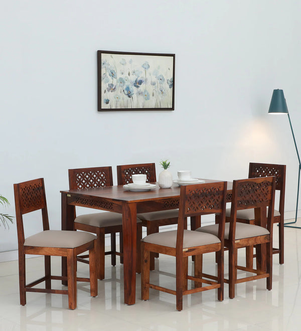 Penza Solid Wood 6 Seater Dining Set In Honey Oak Finish By Rajwada