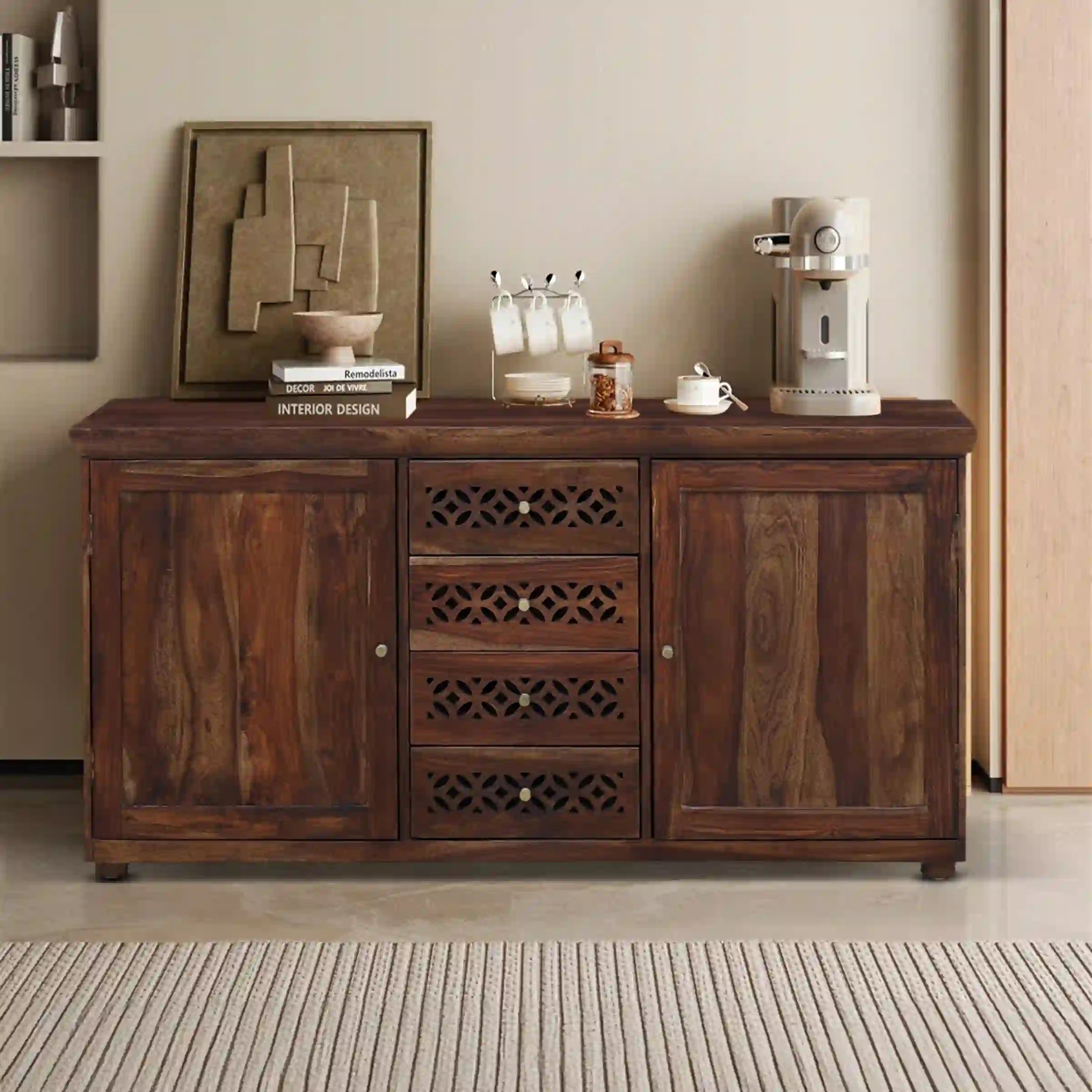 Penza solid sheesham wood sideboard large storage cabinet modern living room India