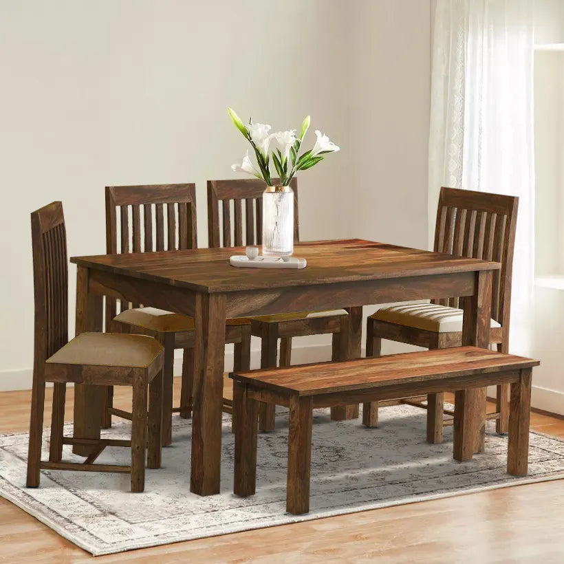 Peter sheesham wood six-seater dining set premium solid wood furniture for modern Indian homes