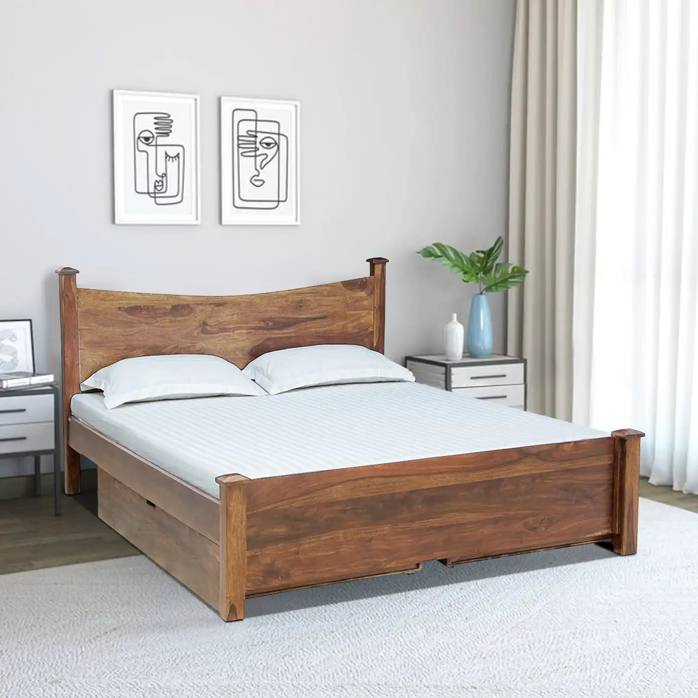 polo solid sheesham wood bed walnut finish king size box storage bed india