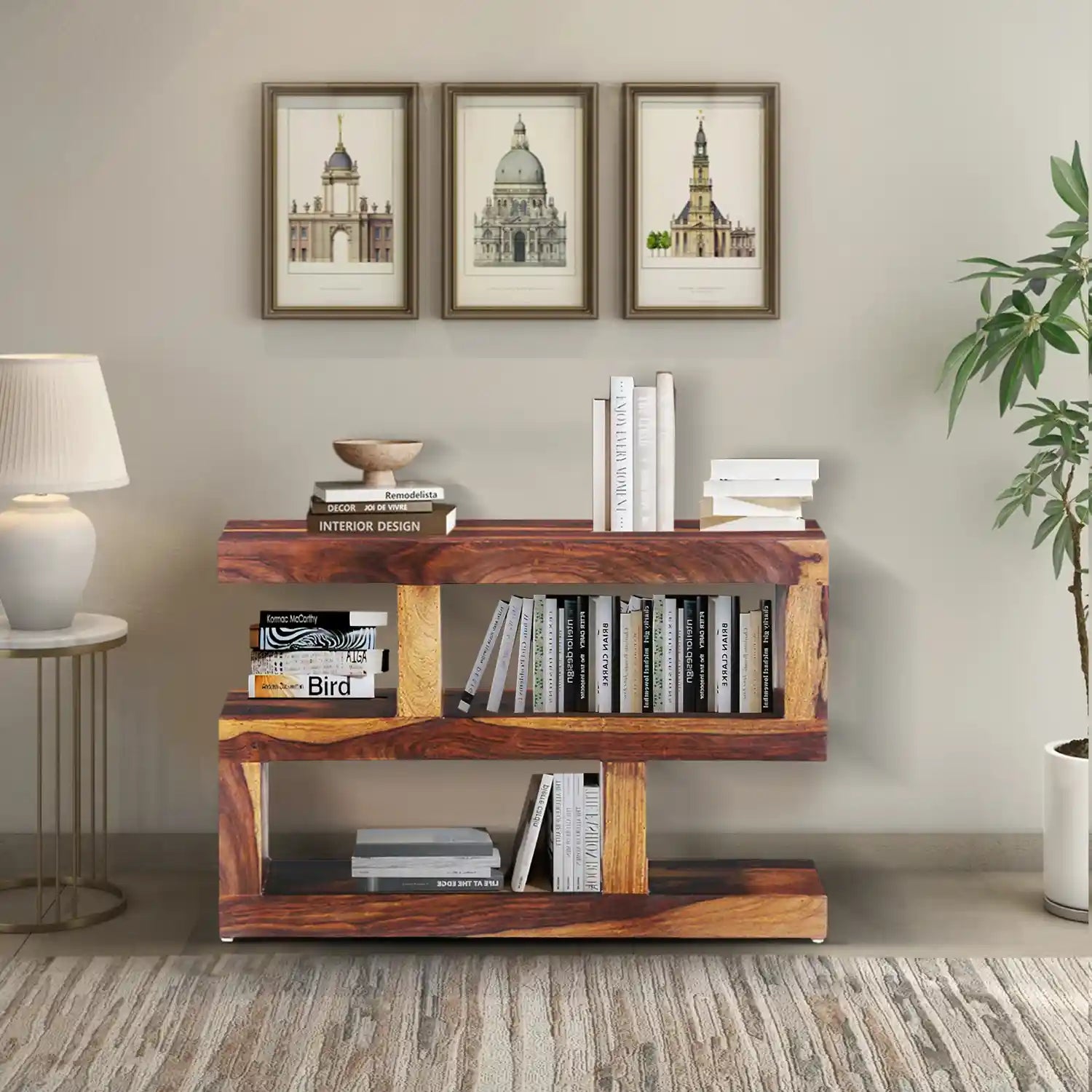 Premium compact solid wood bookshelf sheesham bookcase modern design