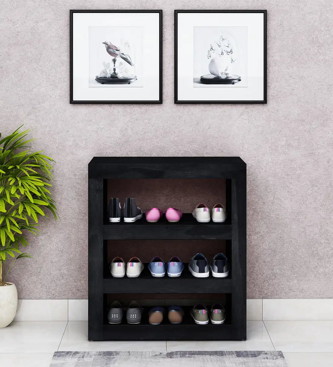 Premium sheesham wood shoe rack for home entryway furniture with stylish finish