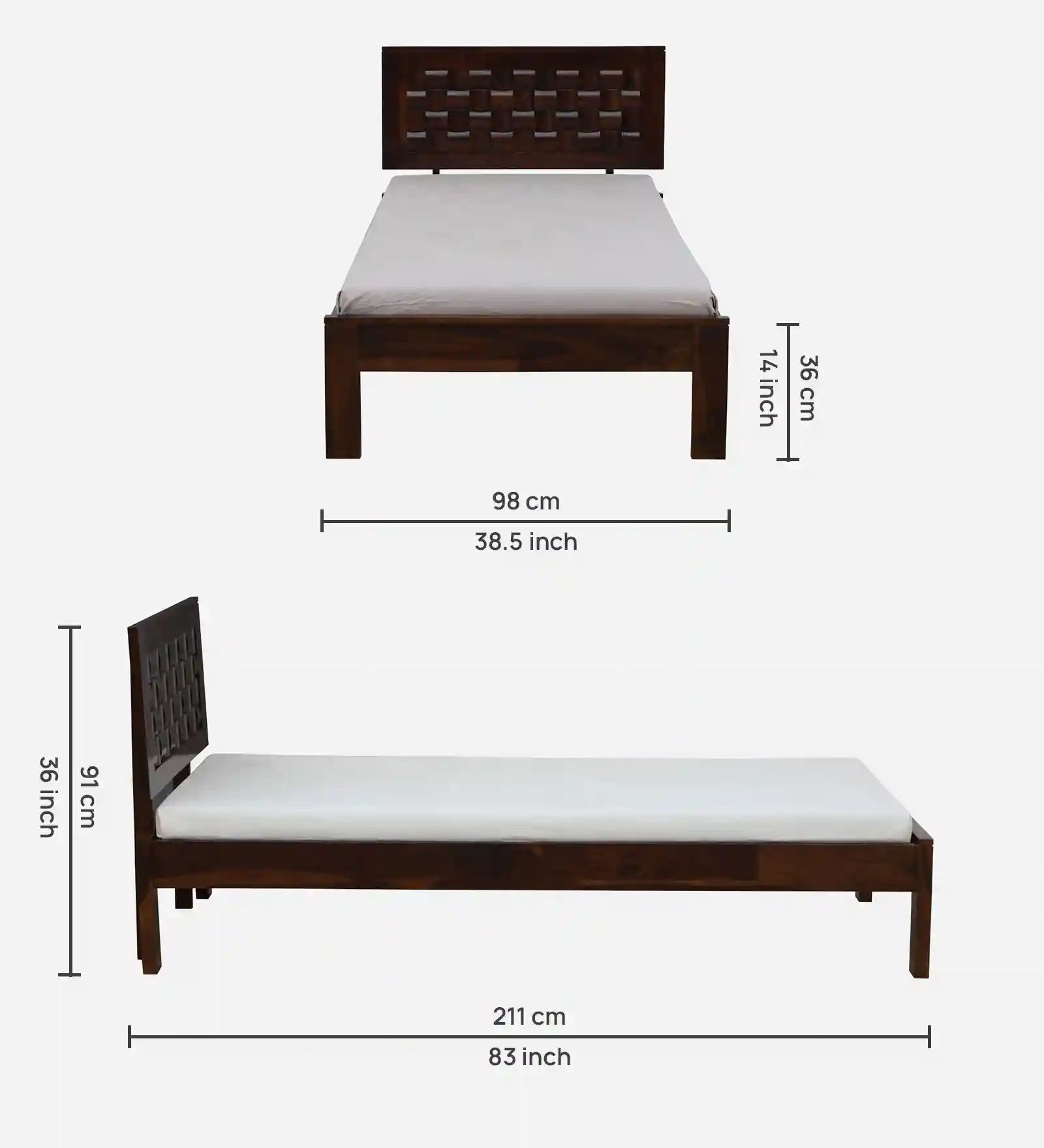 Premium sheesham wood single bed Nivasa clean look wooden bed India