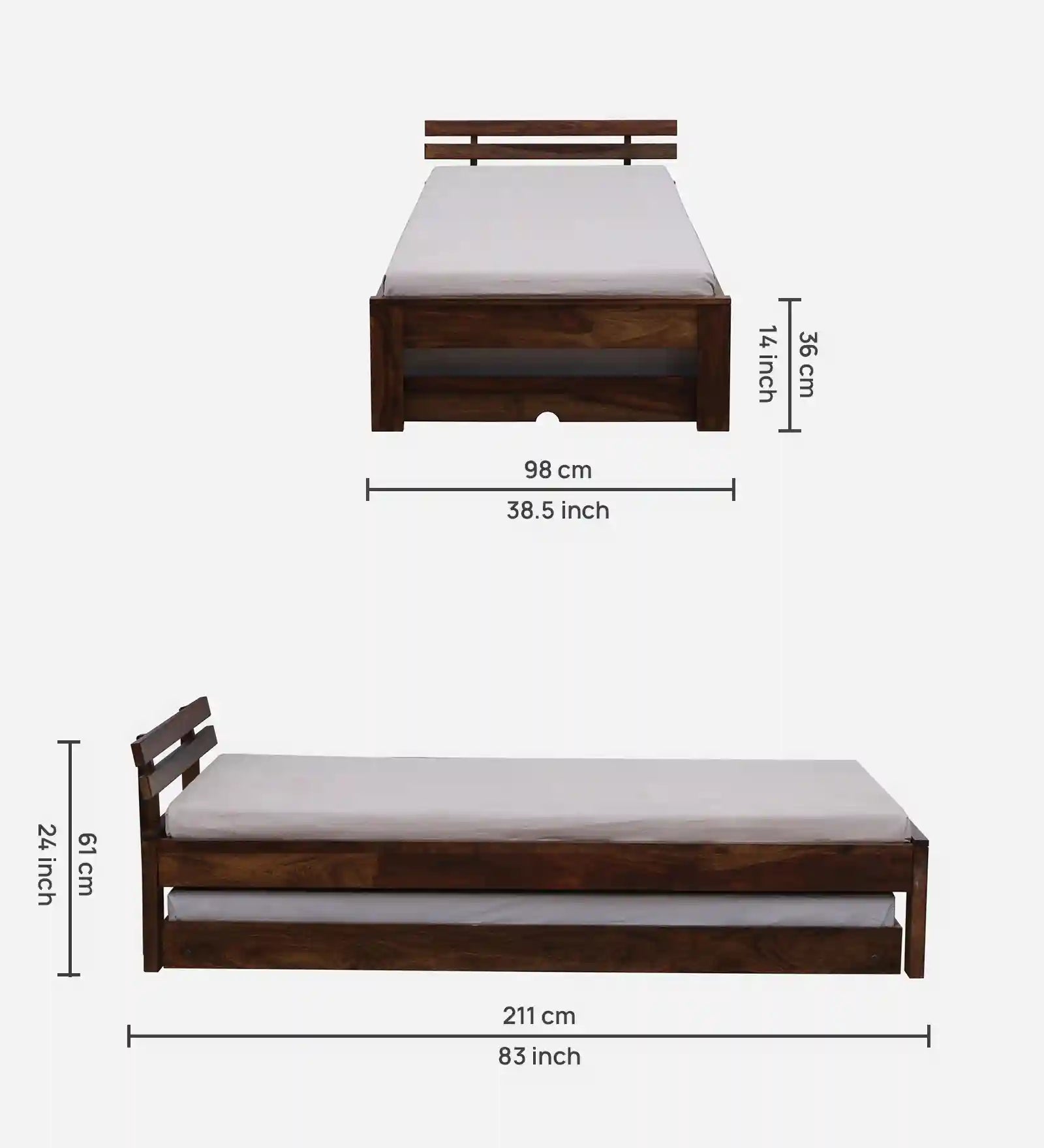 Kashtha wooden single cot with trundle space saving guest bed India