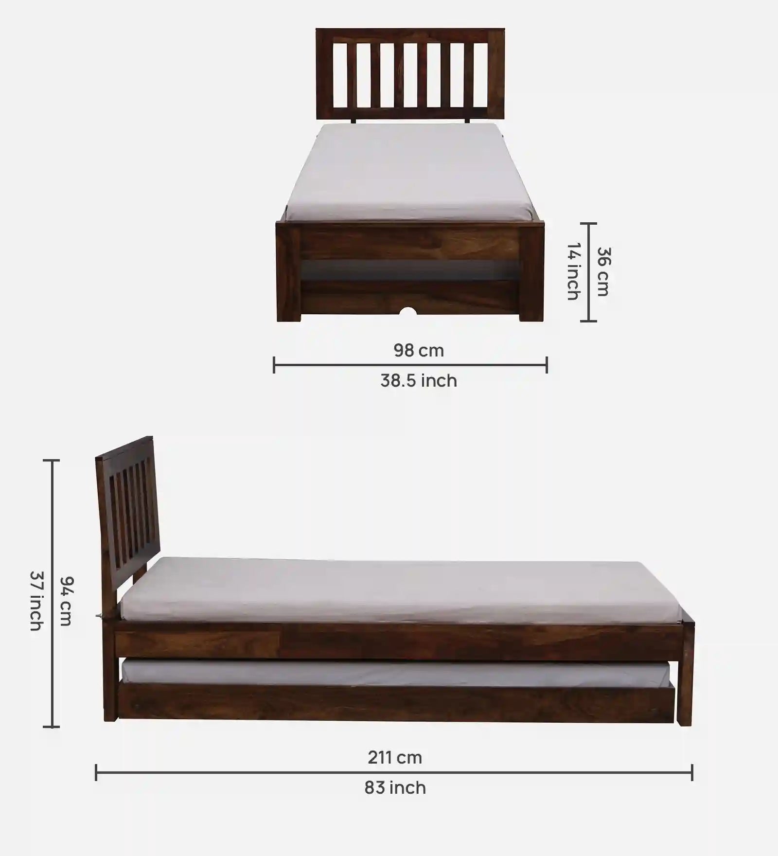 Premium sheesham wood single bed with trundle Vriksha bed India
