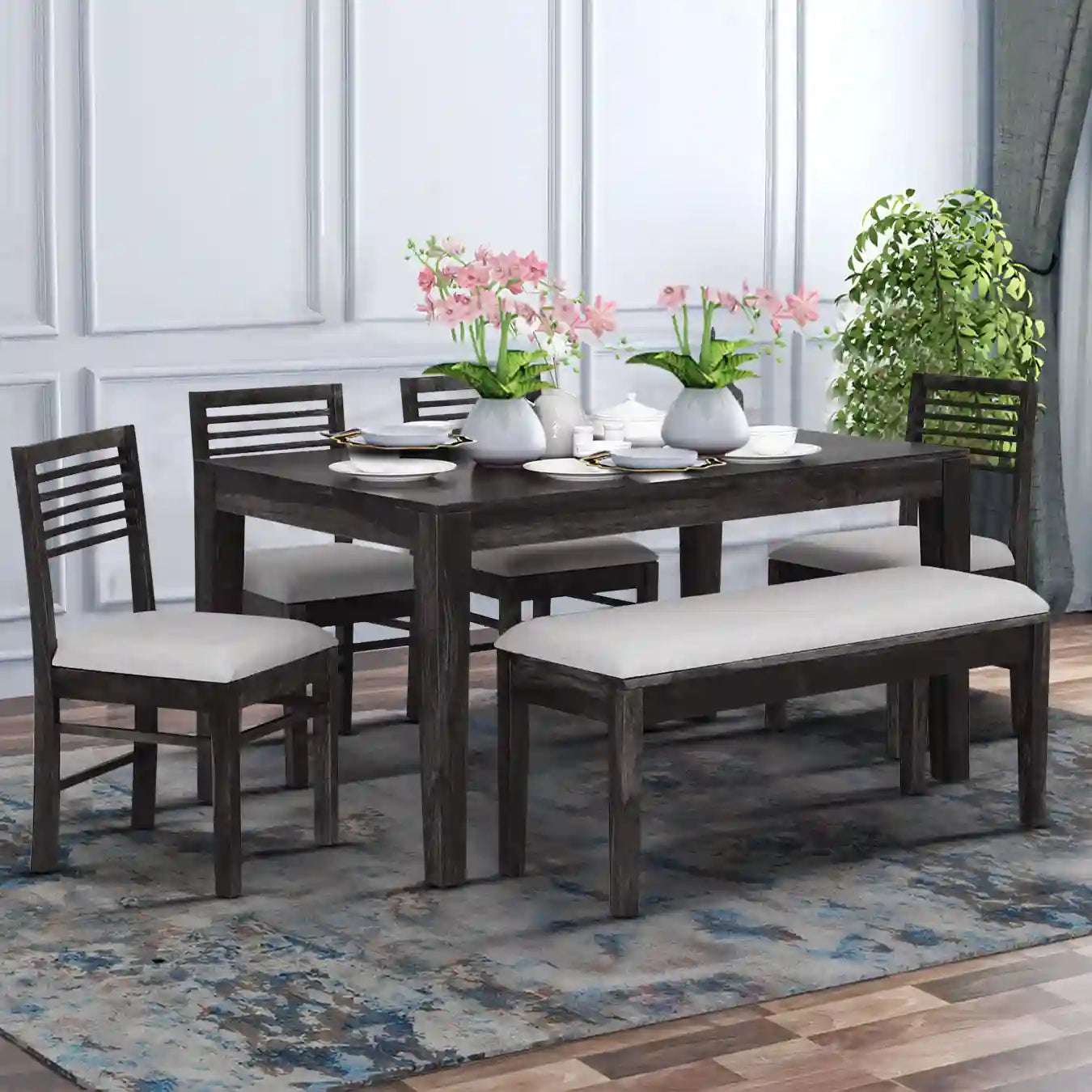 Premium solid wood six-seater dining table set Belfort high quality furniture India