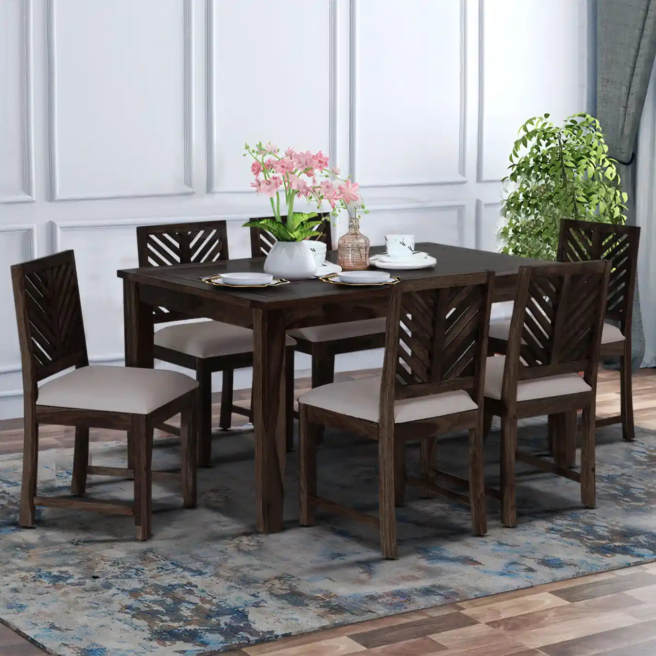 Premium solid wood six-seater dining table set Elista high quality furniture India