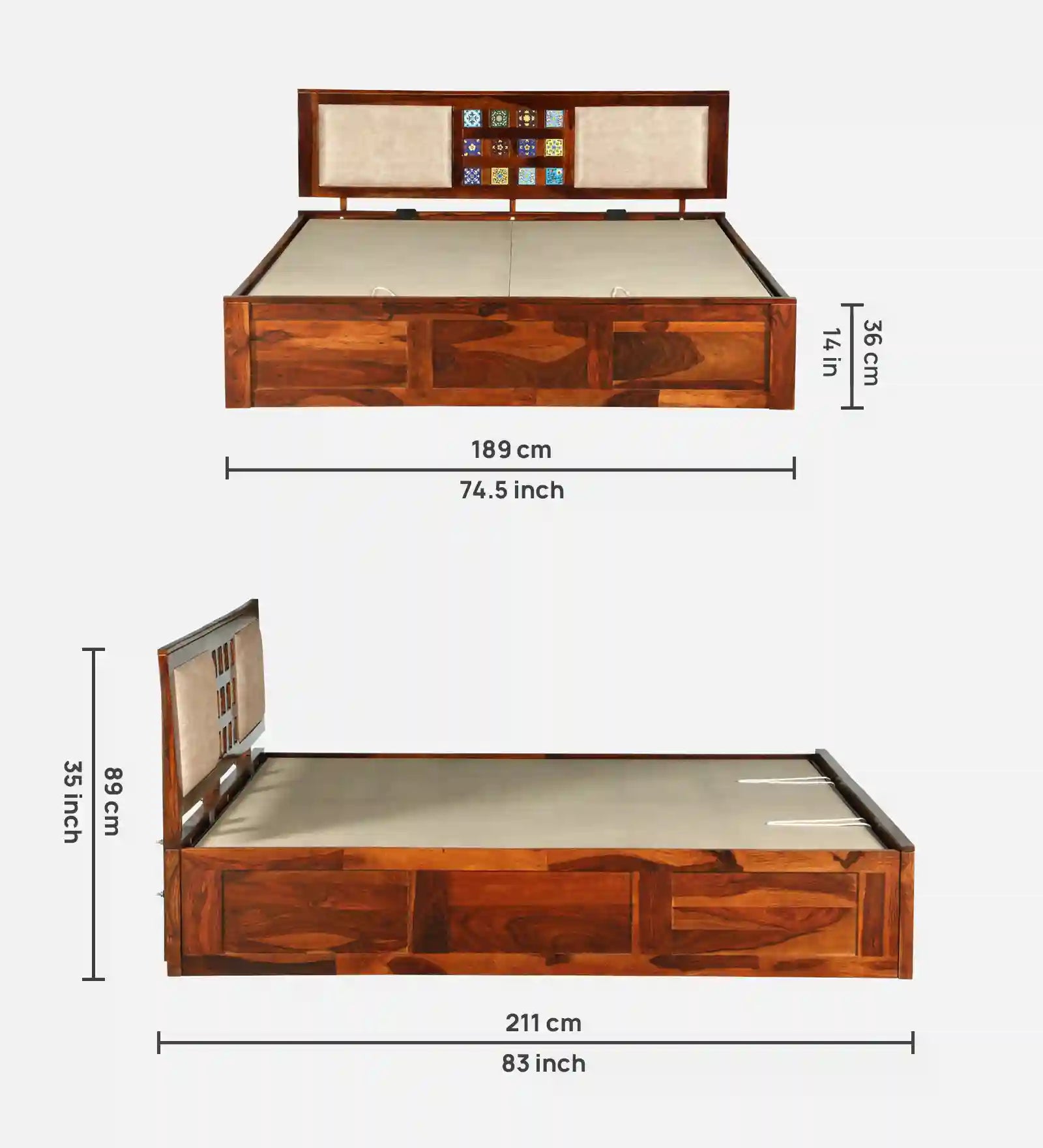 rajwada furnish anamika king size solid sheesham wood bed hydraulic storage india