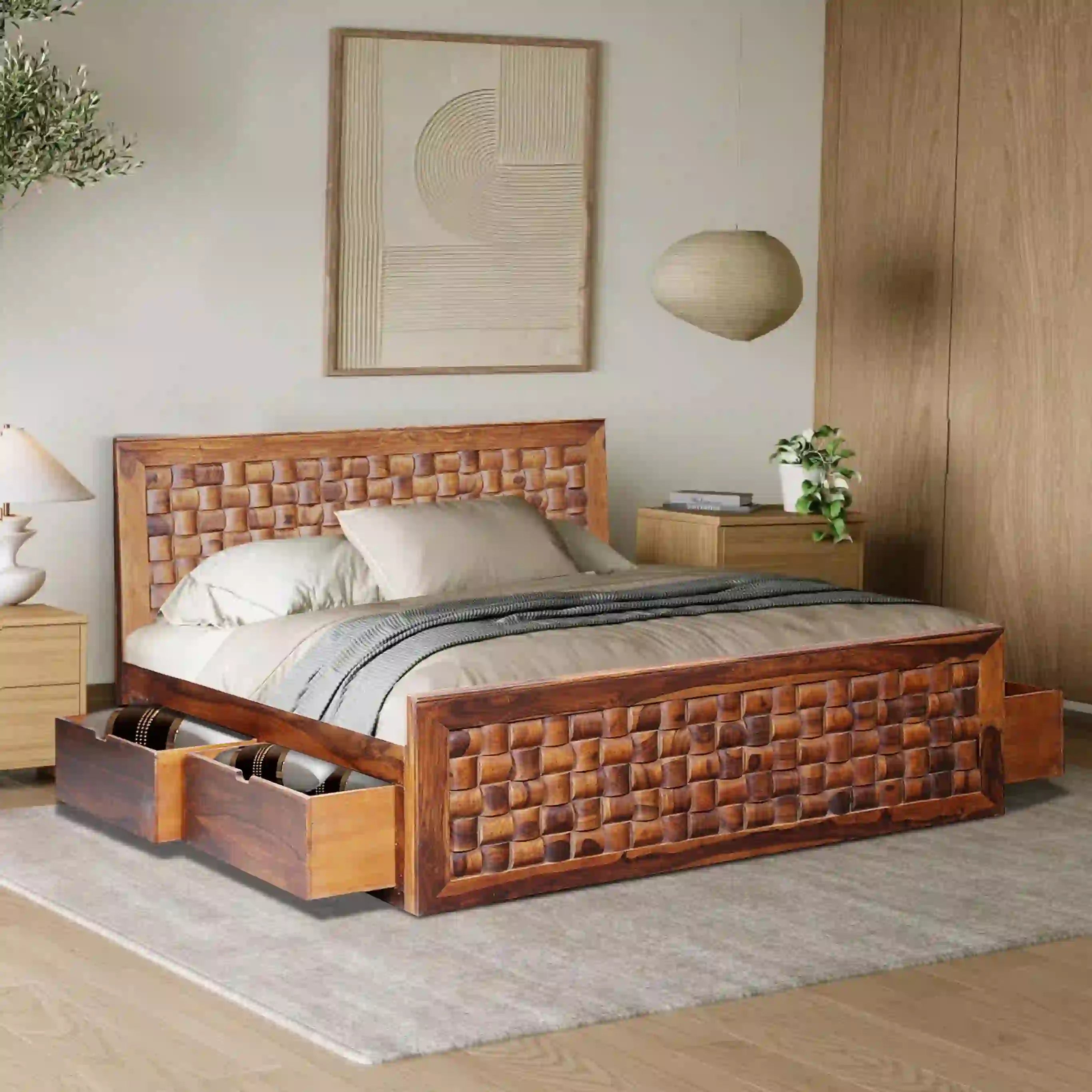 rajwada furnish niware solid sheesham wood niwar king size drawer storage bed india