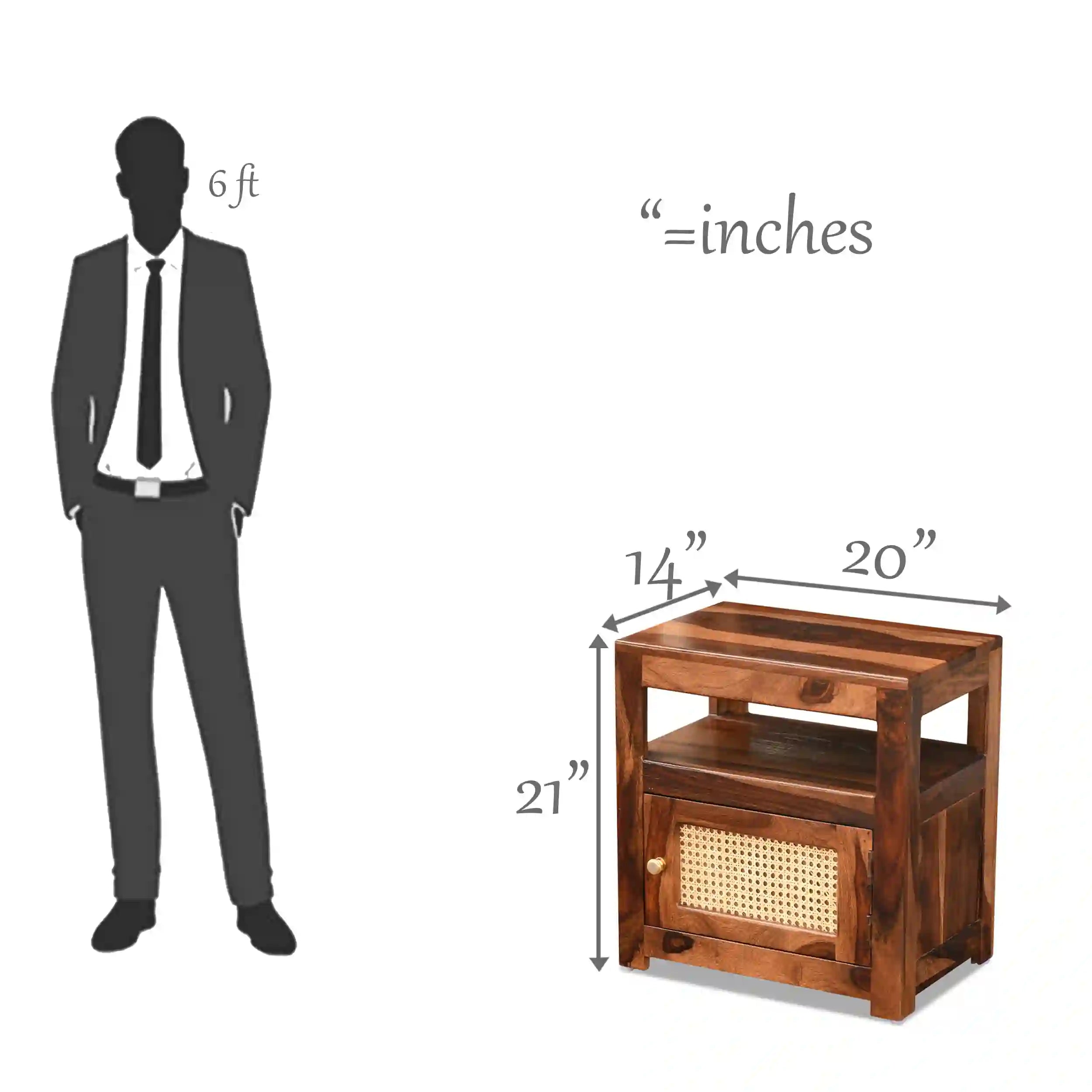 Rattan Solid Wood Cane Bed Side Table