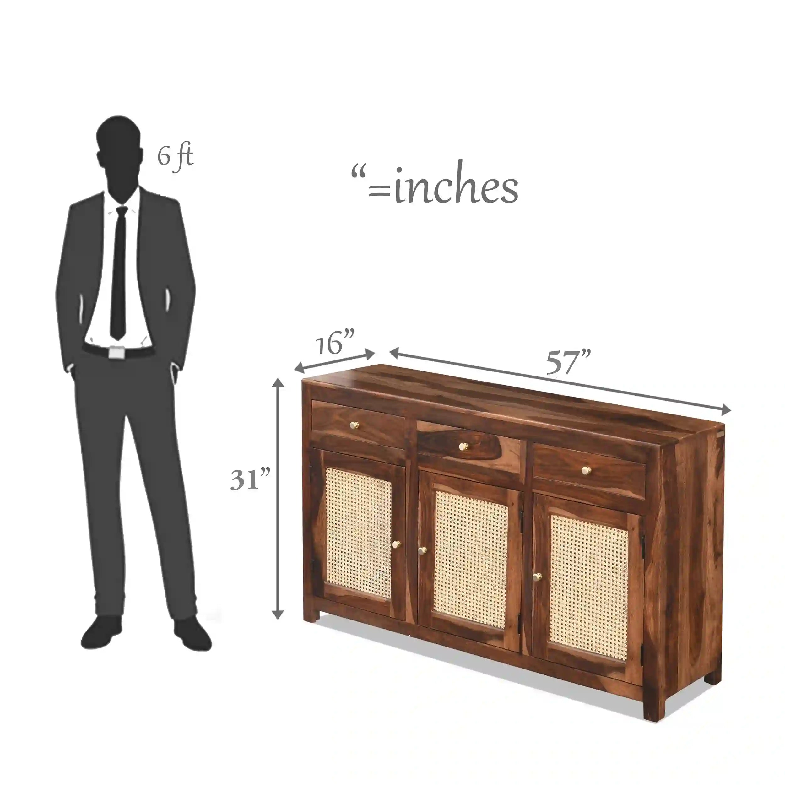 Rattan Solid Sheesham Wood Cane Sideboard