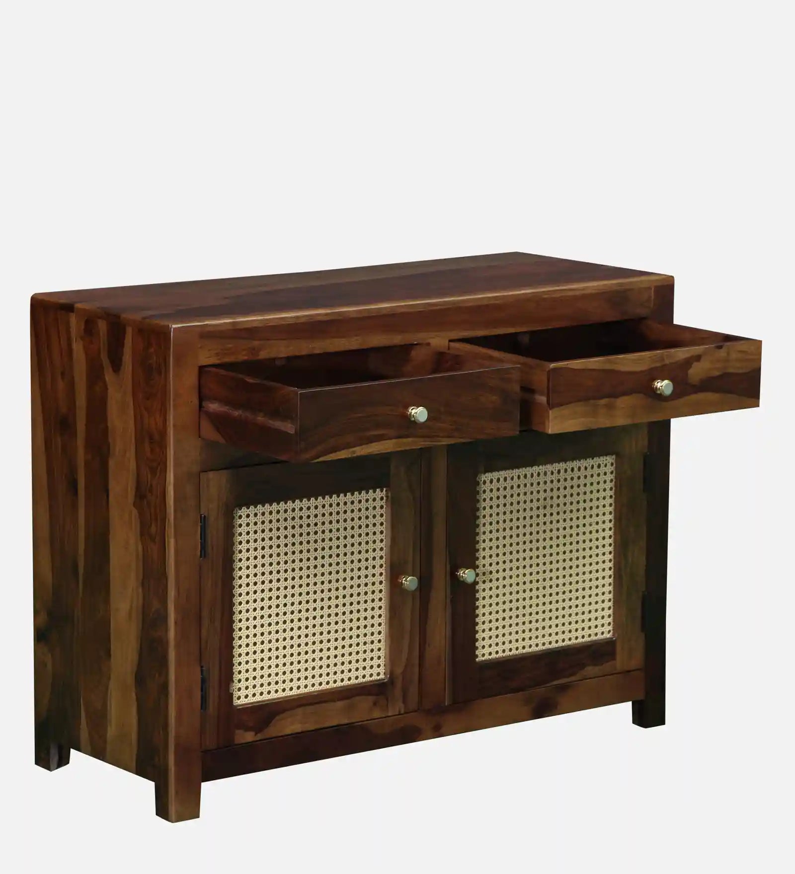 Rattan door storage cabinet solid sheesham wood sideboard design