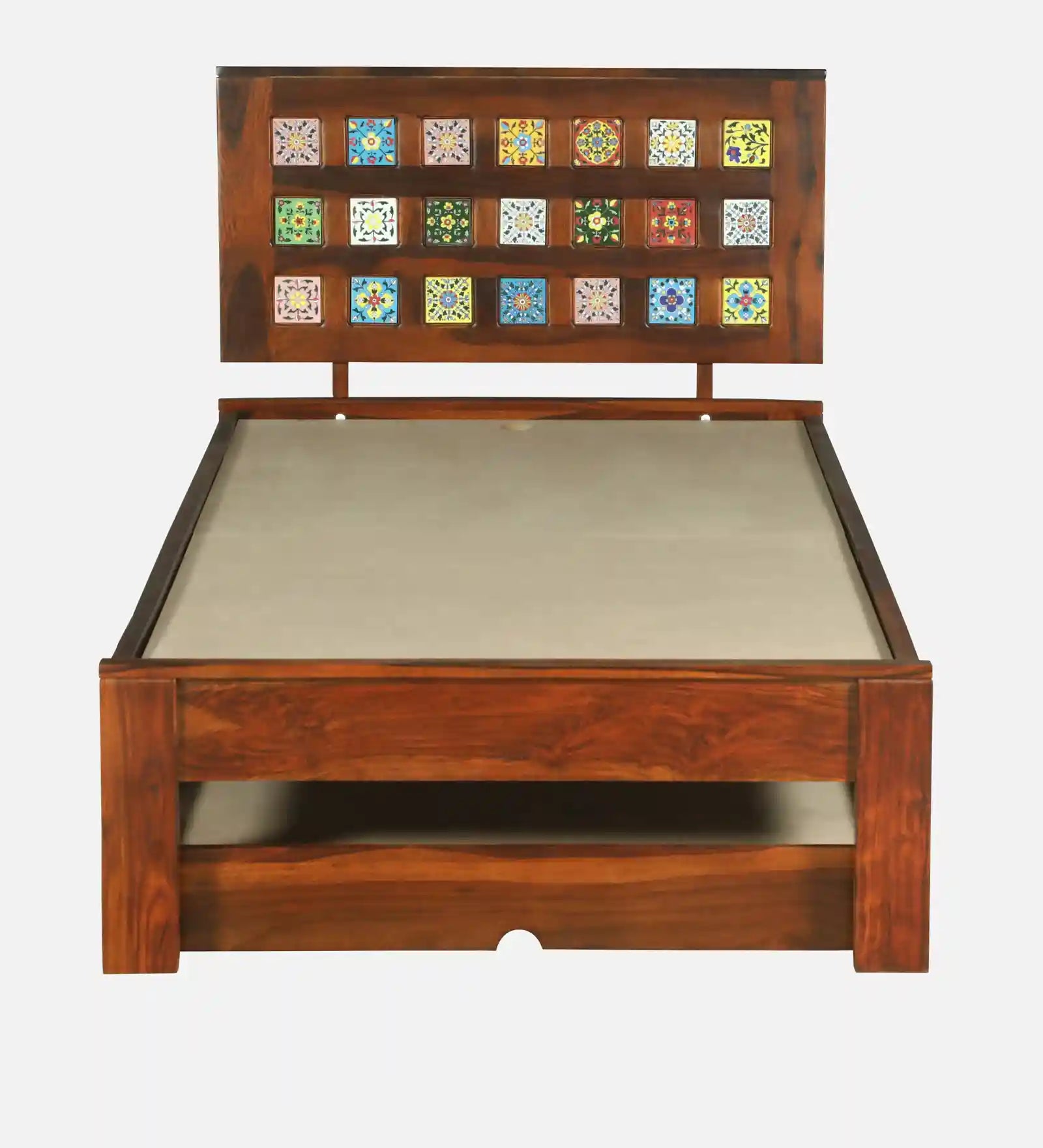 Rattan solid wood single bed cane design natural finish wooden bed India