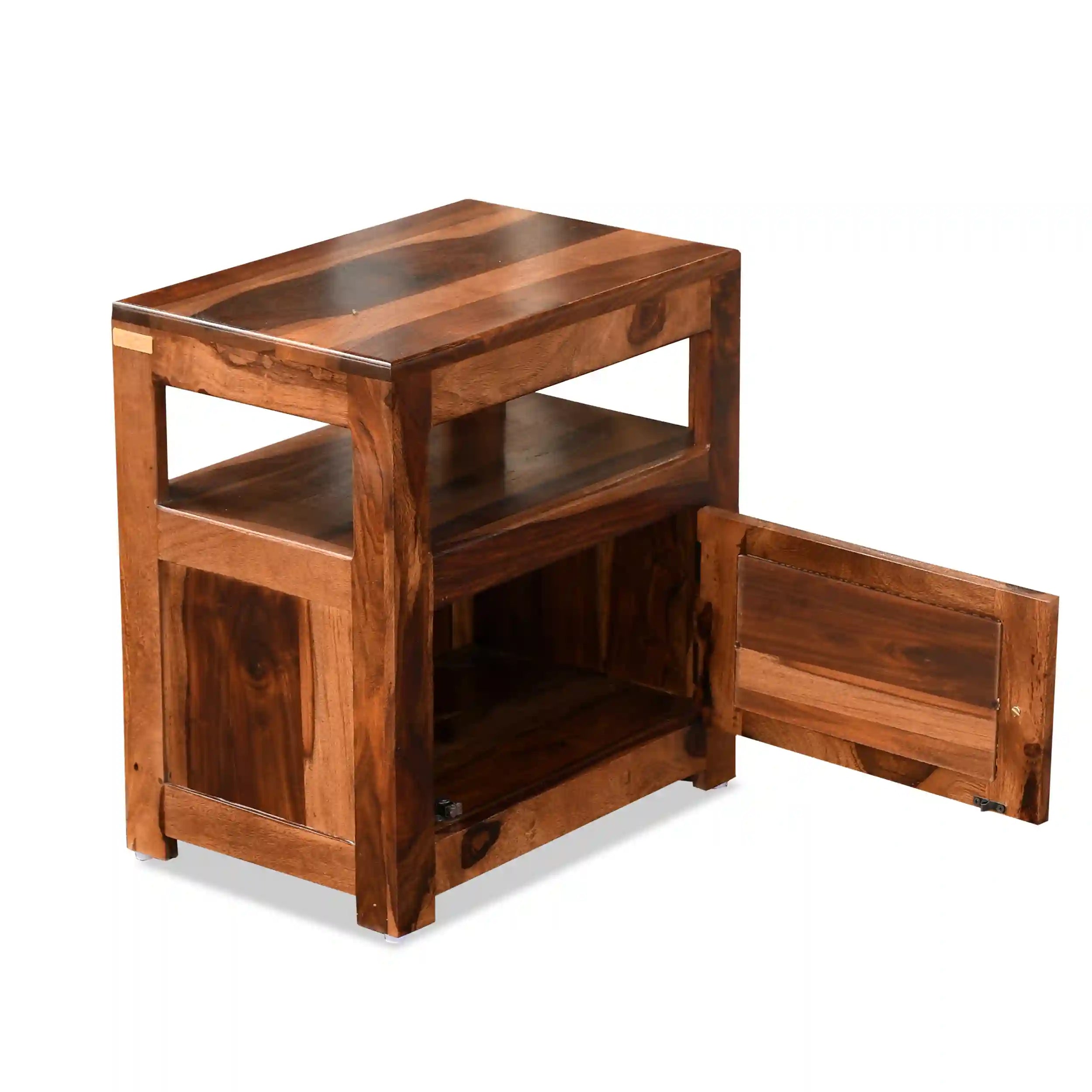Rattan style bedside table sheesham wood side table India