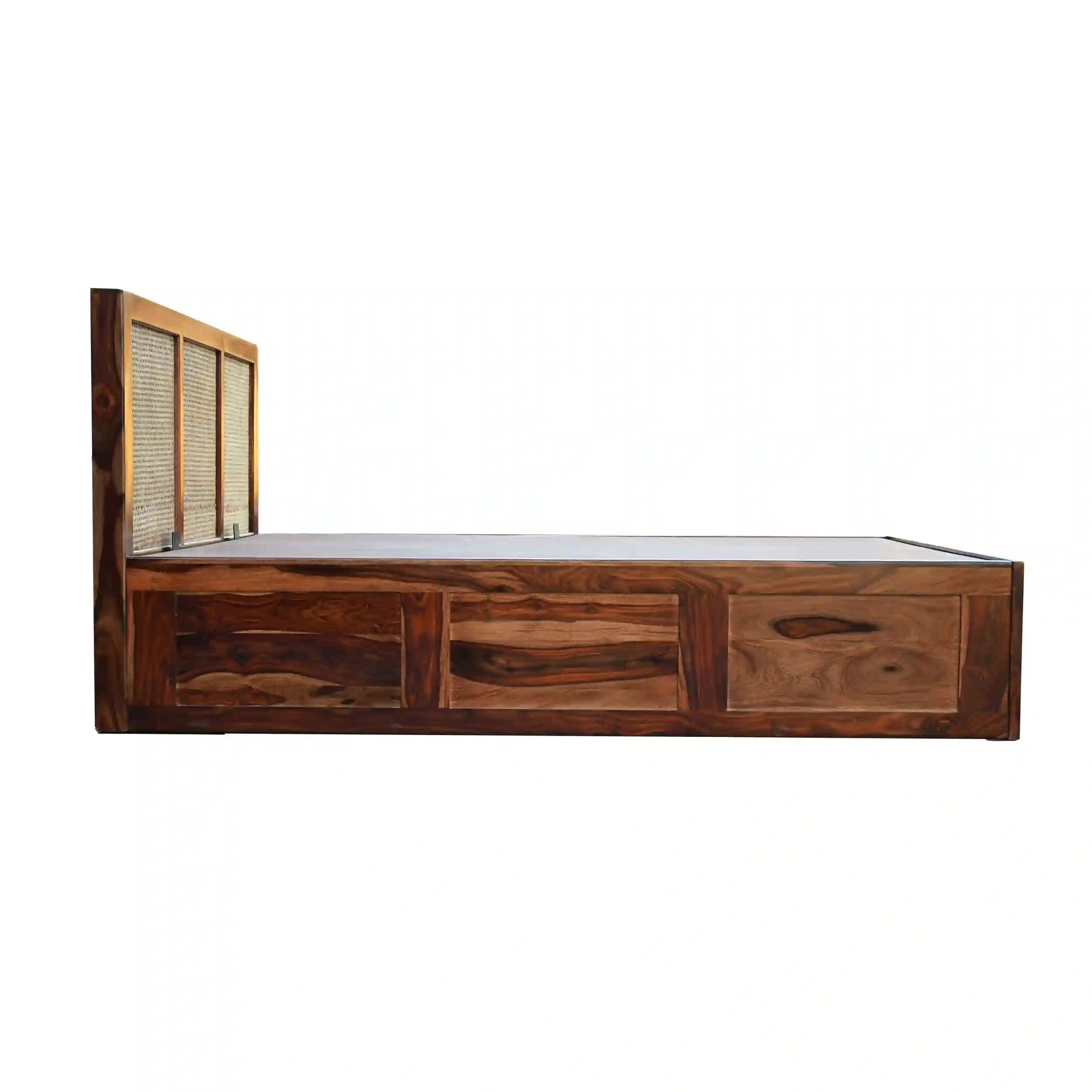 rattan wood bed with hydraulic storage open lift storage box solid wood bed india