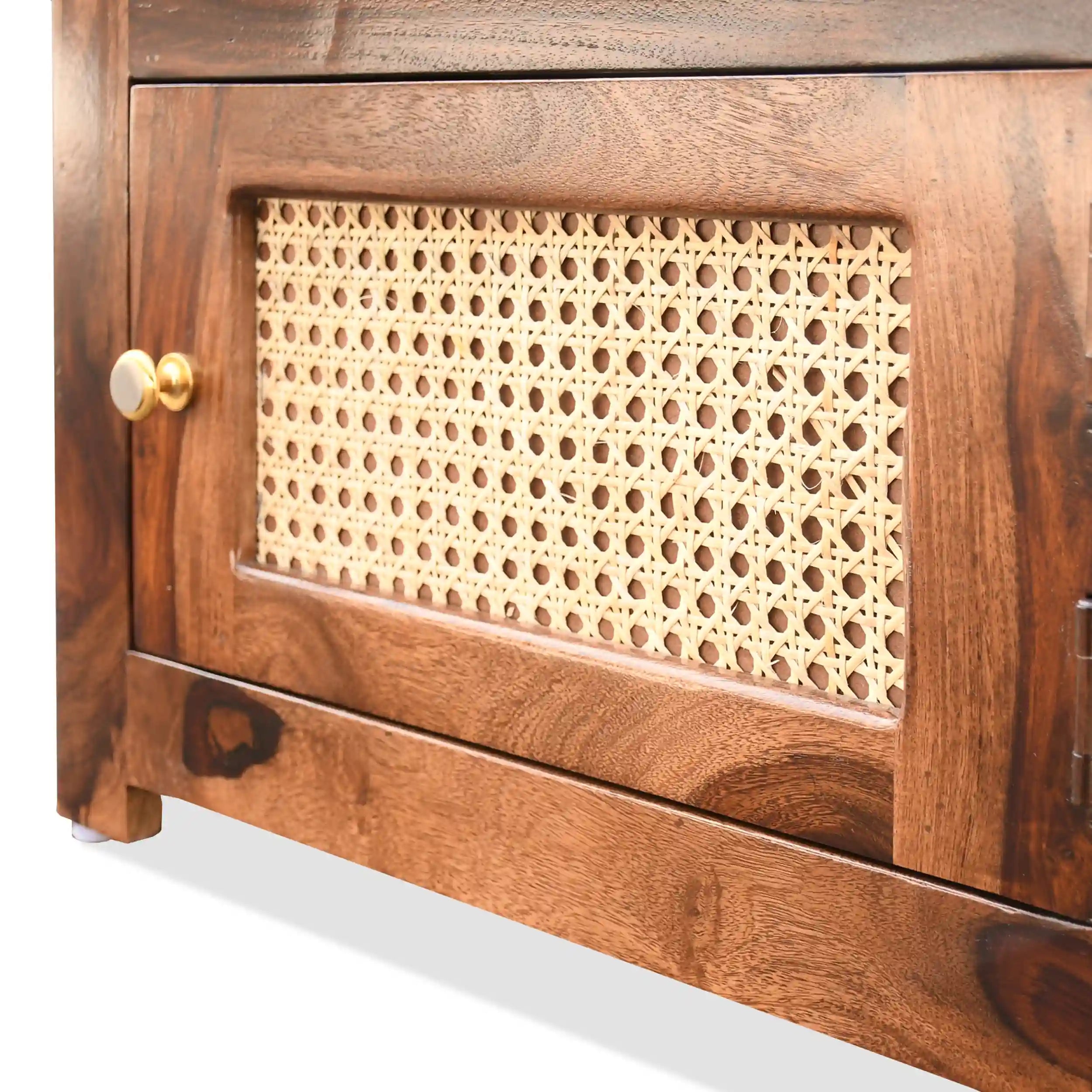 Rattan wood nightstand cane front bedside table India