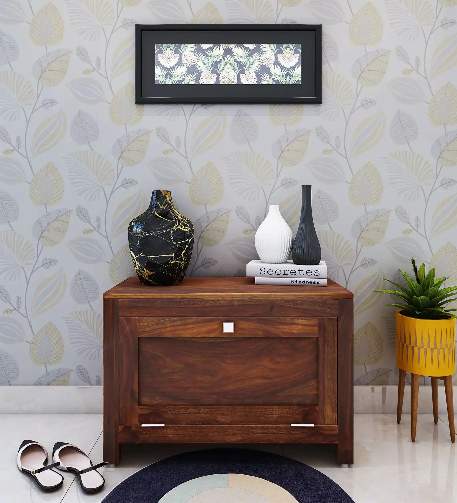 Riviera solid wood sheesham shoe rack cabinet for modern Indian home furniture