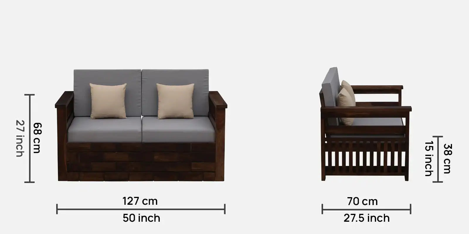 Rudra modern 2 seater sofa sheesham wood living room furniture