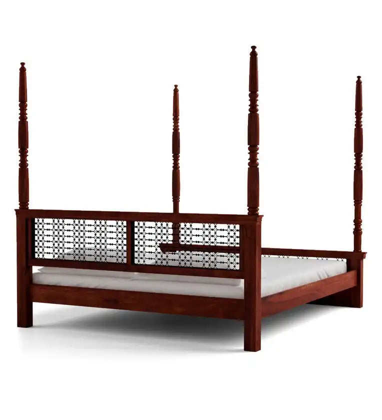 saffron traditional sheesham wood poster bed styled in luxury bedroom setup royal interior