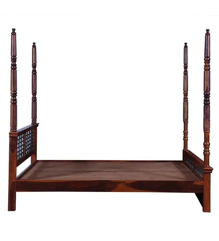 saffron solid sheesham wood poster bed side view traditional bedroom furniture design