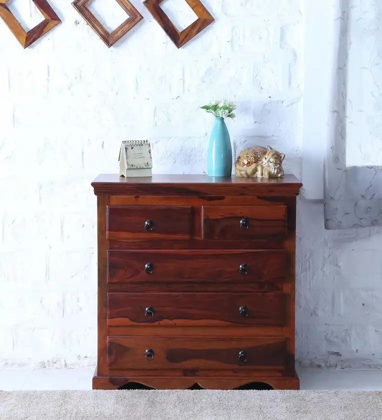 Saffron traditional wooden drawer chest solid sheesham bedroom storage furniture India