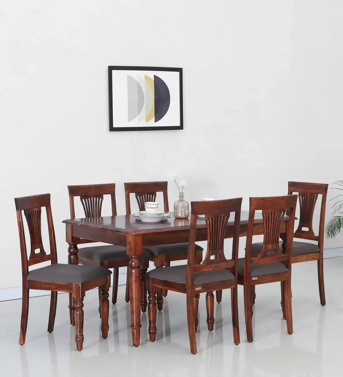 Sheerel solid wood six-seater dining set premium sheesham wood furniture for modern Indian homes