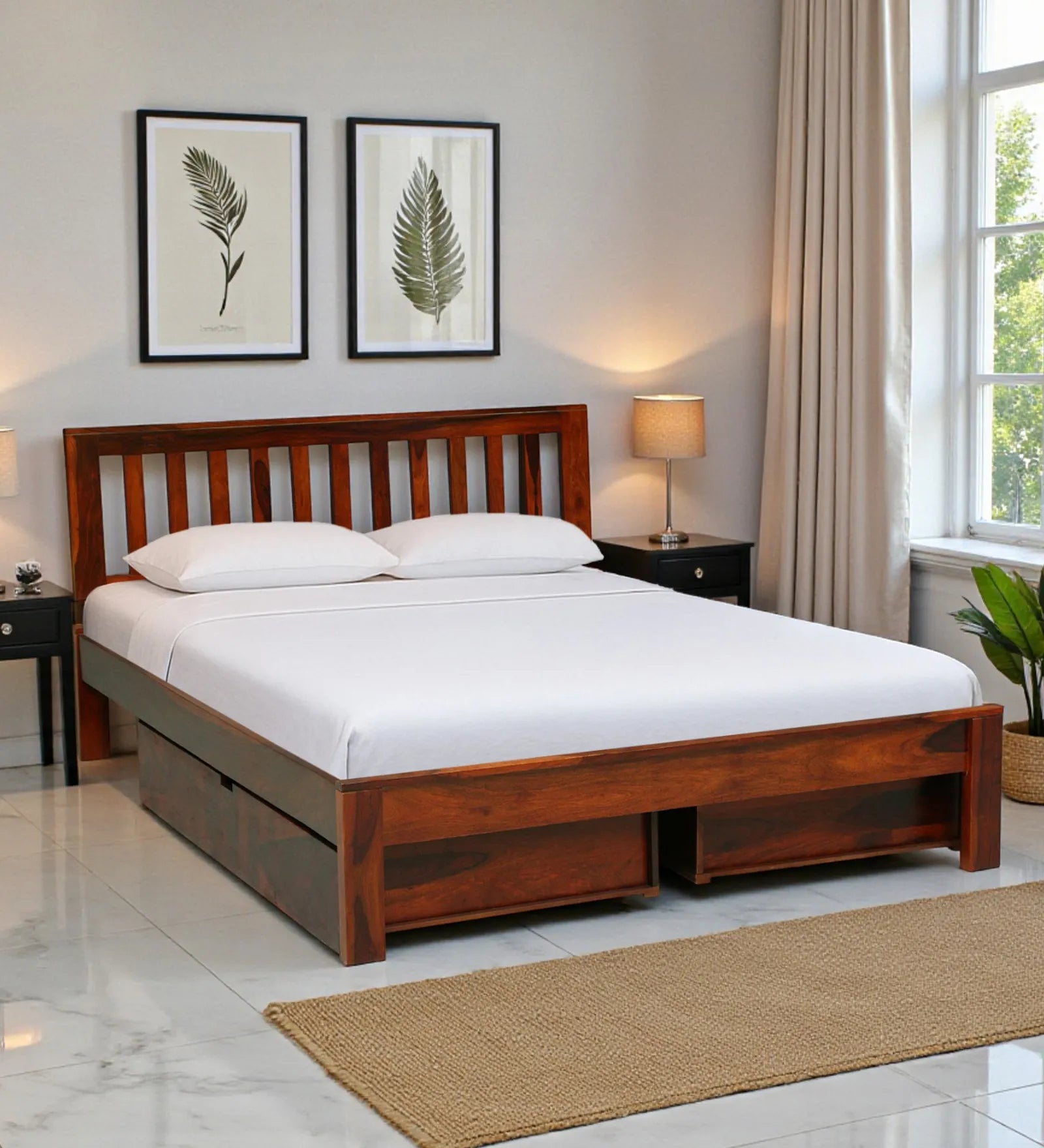 sheesham wood queen size drawer storage sleep bed core frame india