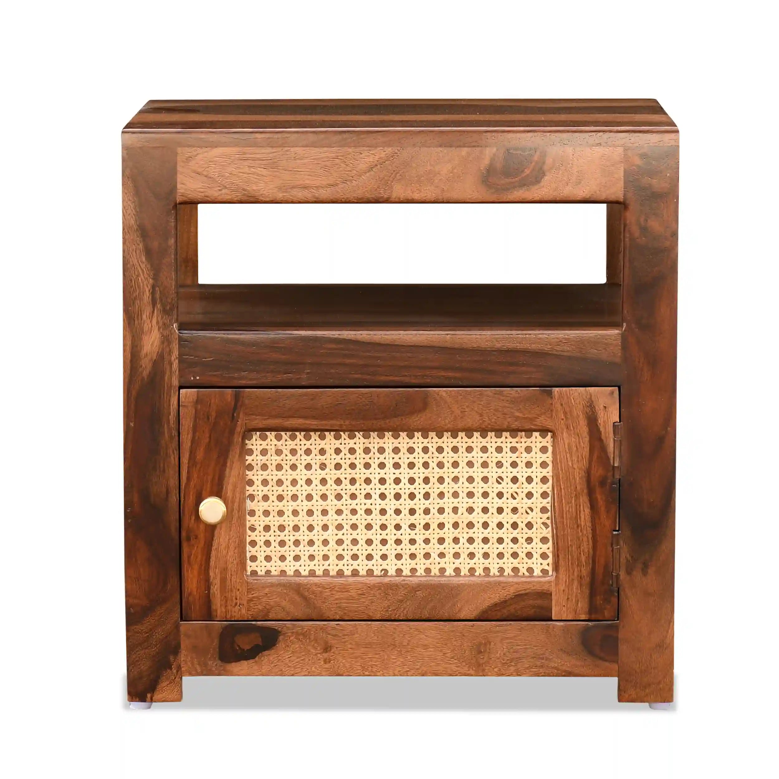 Sheesham cane bedside table compact wooden side table India