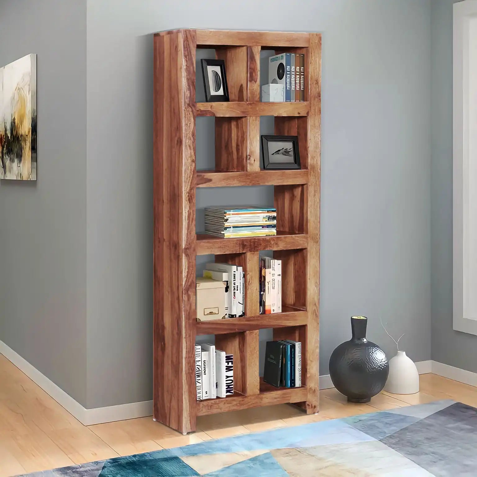 Sheesham wood home storage furniture bookshelf display rack unit