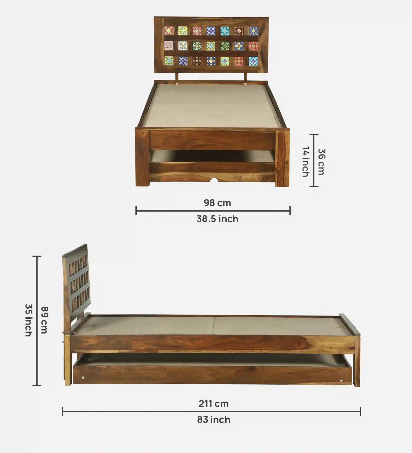 Sheesham wood pull out bed Anamika single bed trundle design India