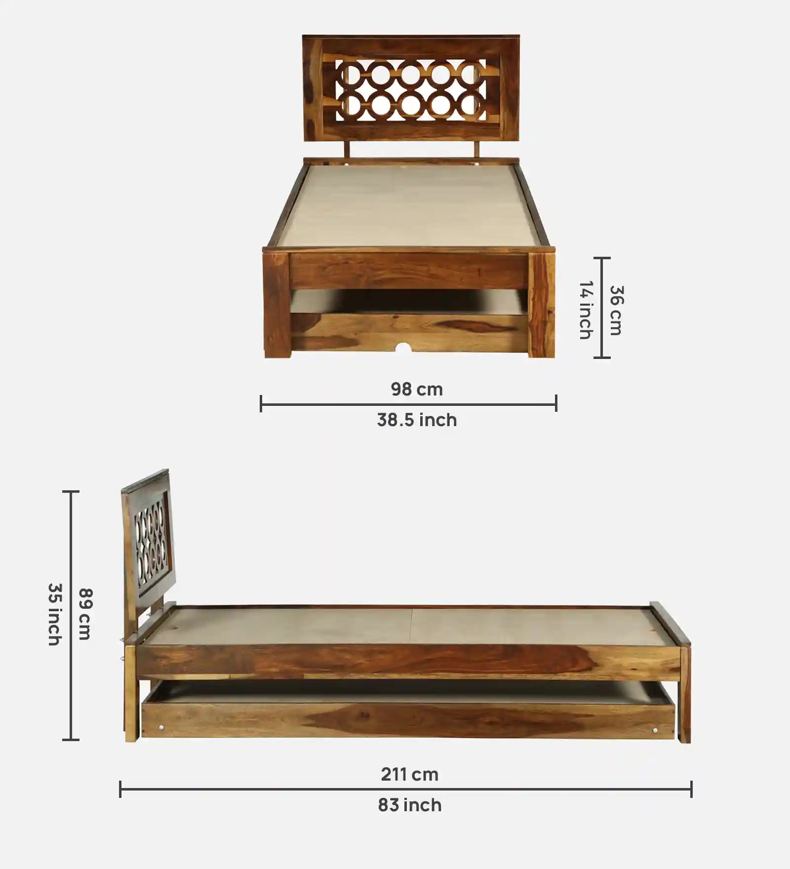 Sheesham wood pull out bed Vainika single bed trundle design India
