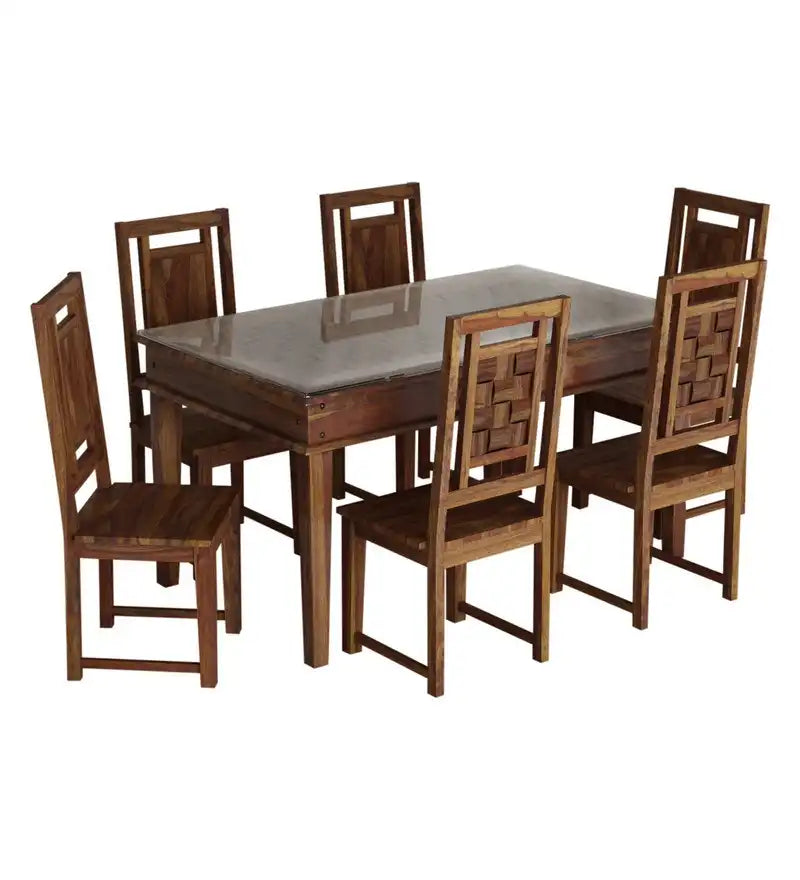 Sheesham wood six seater dining set Niware with cushioned chairs made from durable solid wood