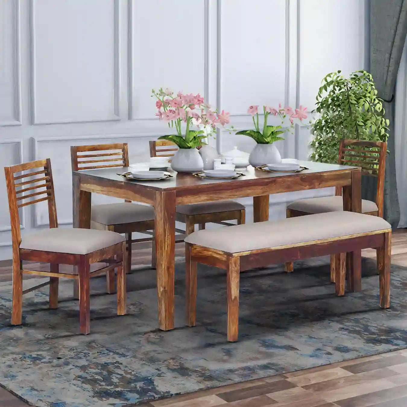 Sheesham wood six-seater dining set Belfort comfortable family furniture