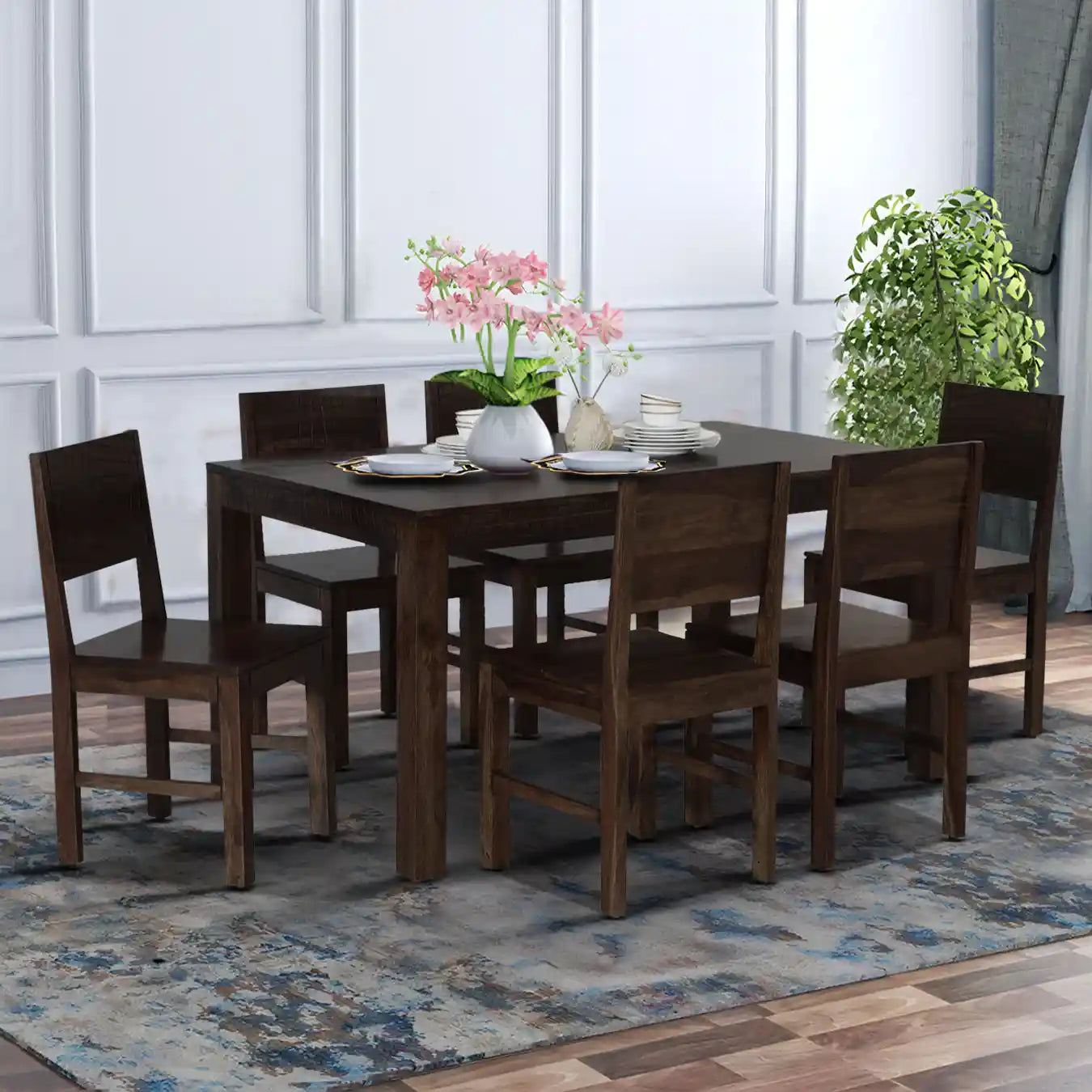 Sheesham wood traditional six-seater dining set Harmonia comfortable family furniture
