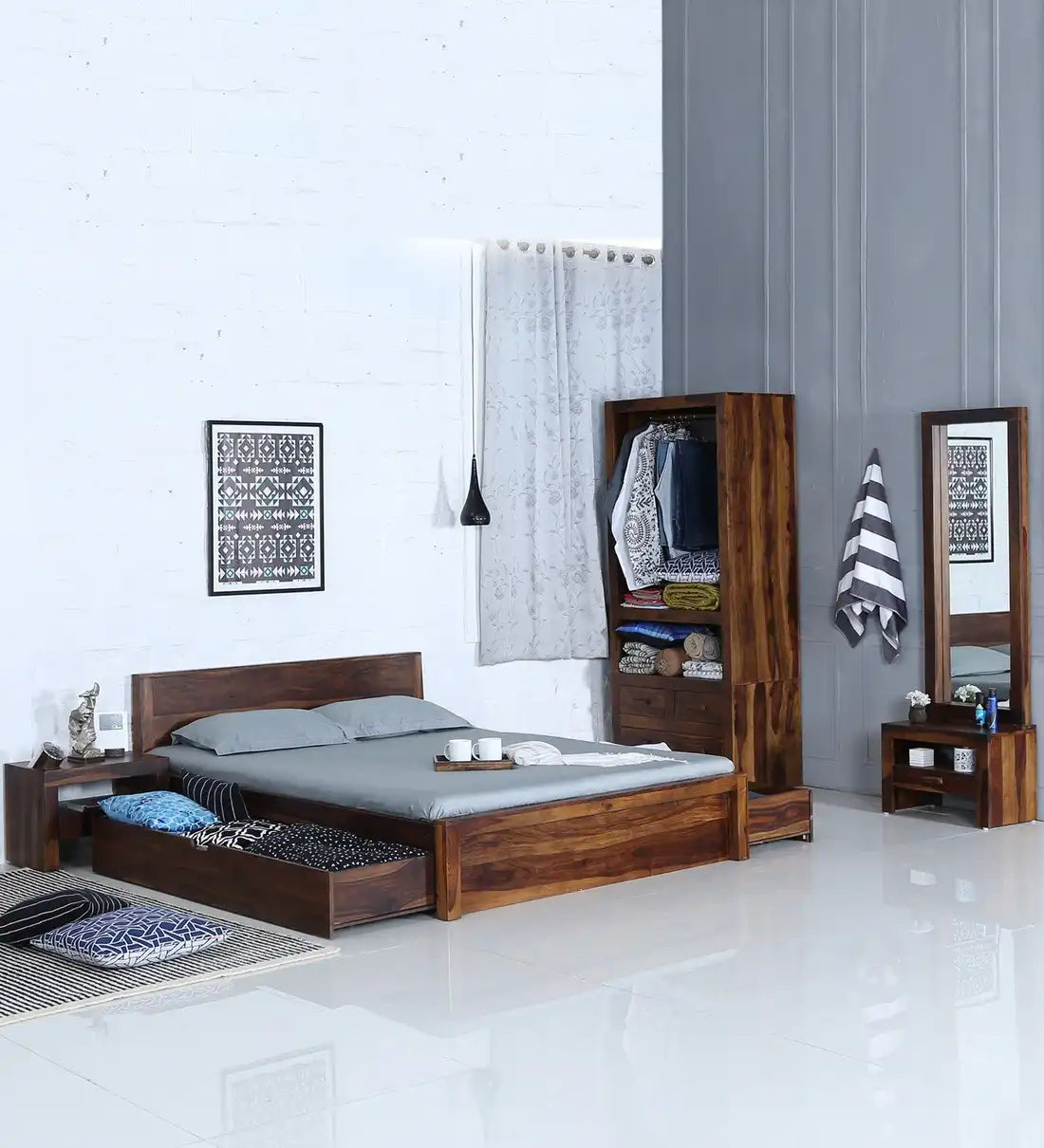 Sheesham wood wardrobe Acro modern bedroom almirah design India