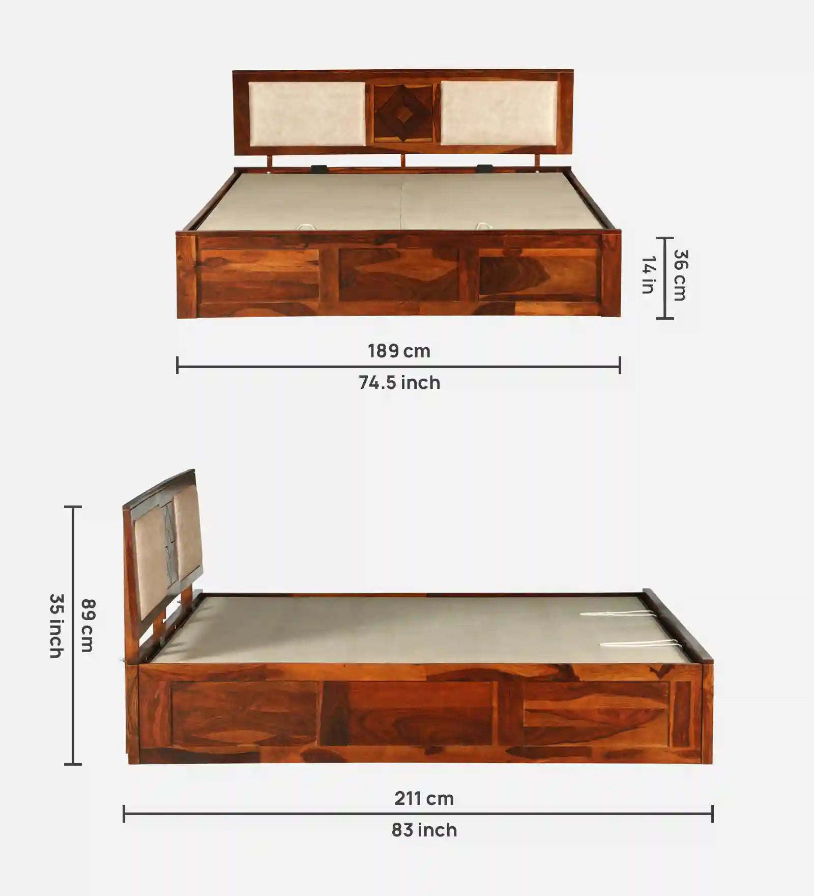Shraya durable king bed hydraulic storage sheesham wood