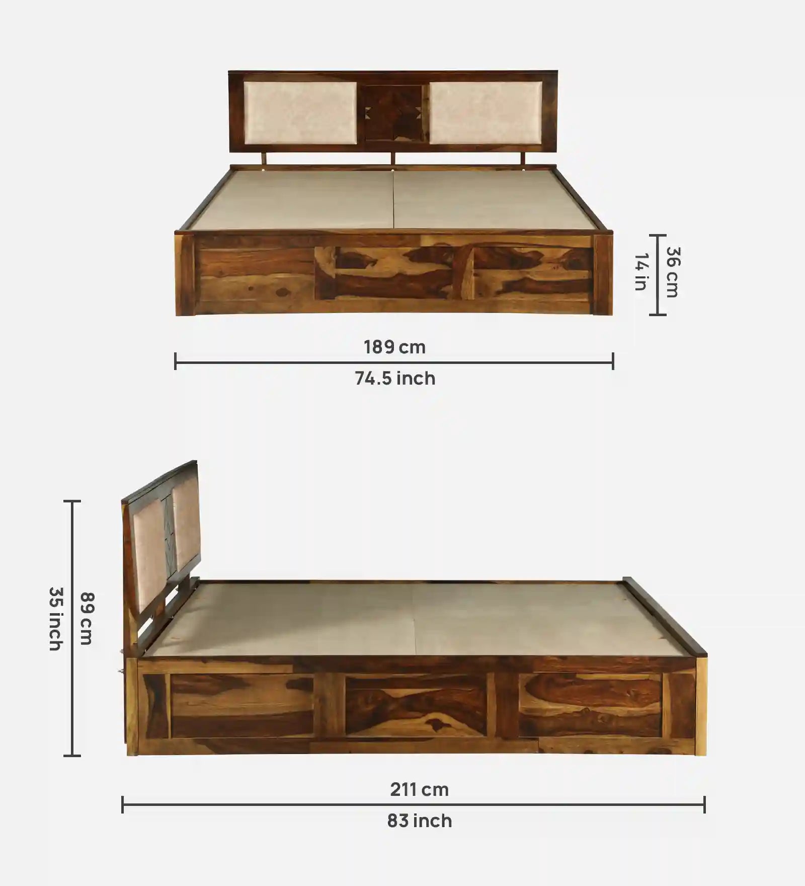 sheesham wood bed honey polish appearance king size storage bed india
