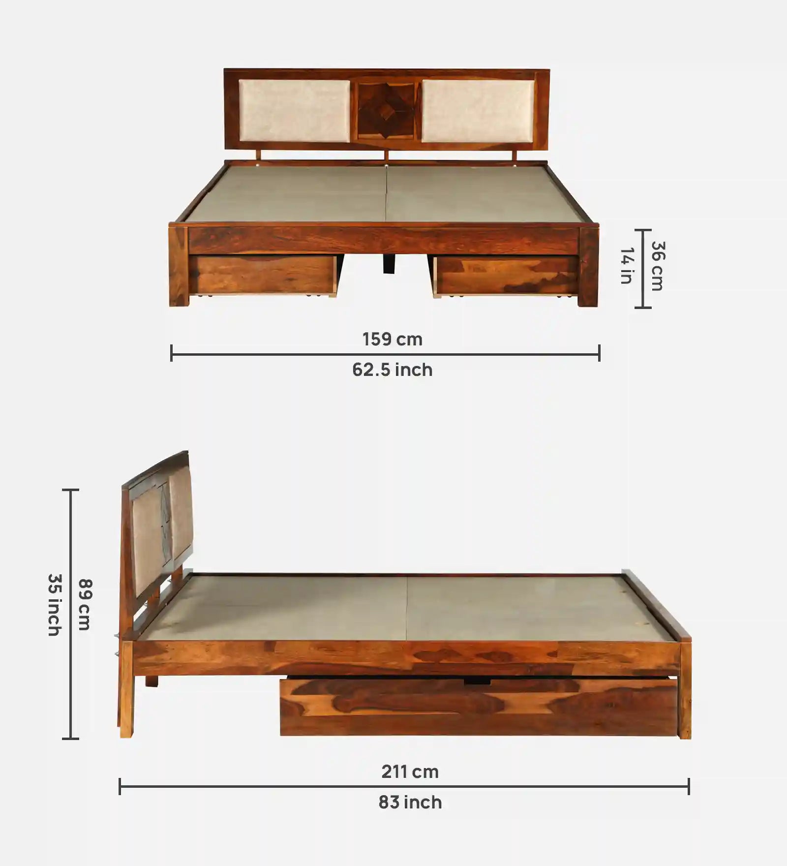 Shraya queen bed drawer storage solid wood bedroom design